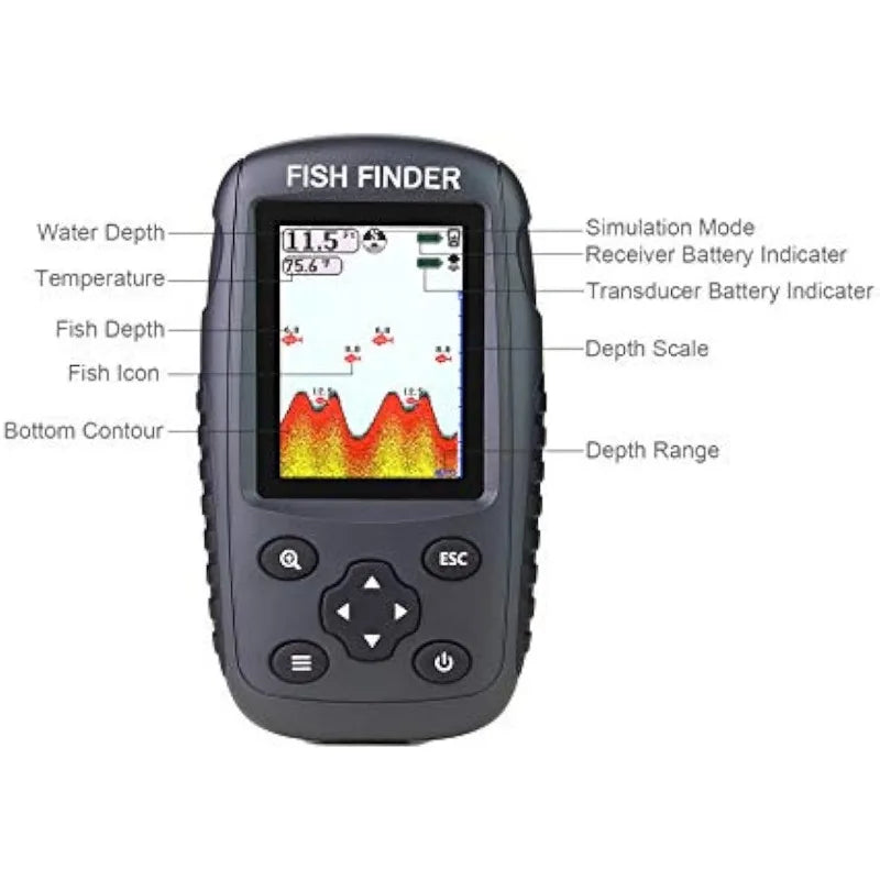 Portable Rechargeable Fish Finder Wireless Sonar Sensor, Depth Locator with Fish Size & Water Temperature