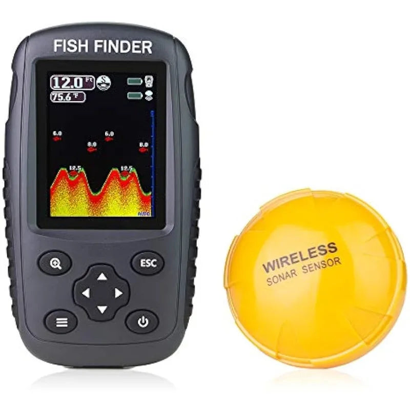 Portable Rechargeable Fish Finder Wireless Sonar Sensor, Depth Locator with Fish Size & Water Temperature